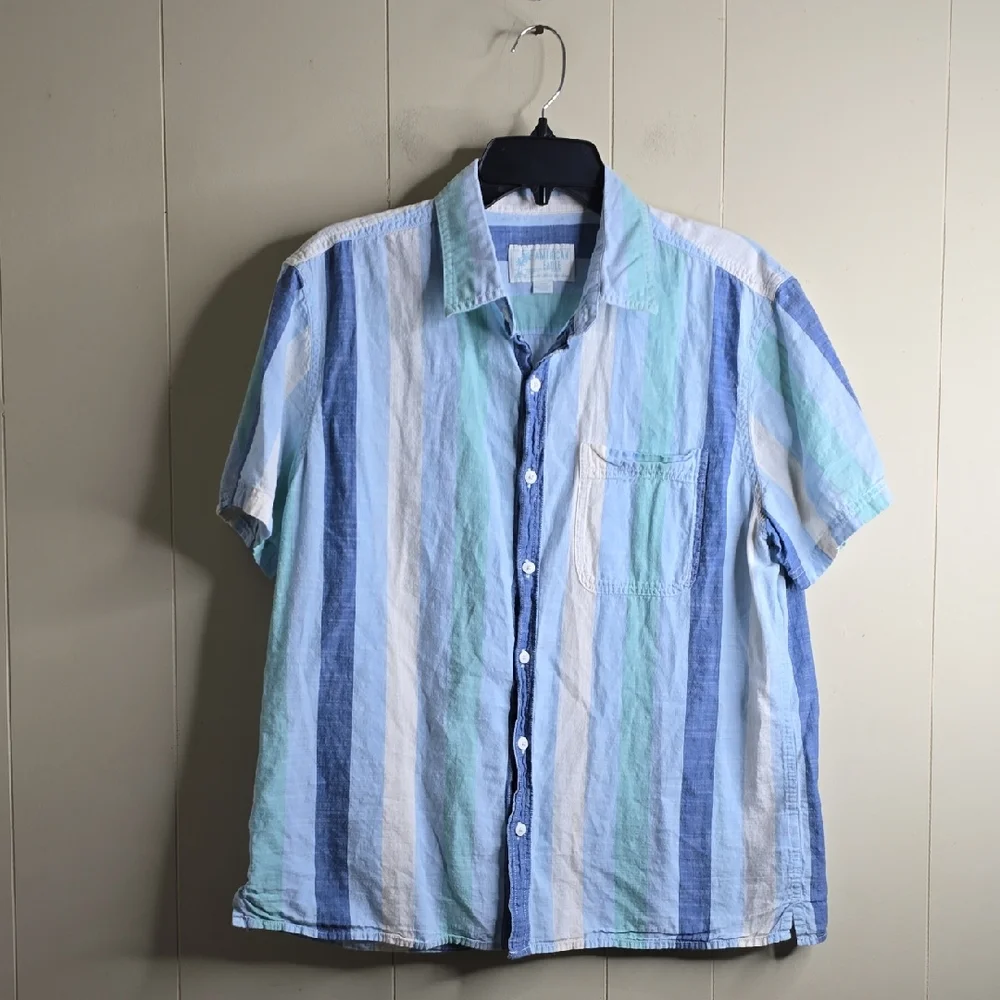 American Eagle Striped Button Up Resort Shirt Large - Picture 3 of 11